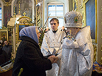 Вечером в праздник Рождества Христова митрополит Орловский и Болховский Антоний совершил великую вечерню в Ахтырском кафедральном соборе Орла. 7 января 2016 г.