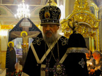 Митрополит Орловский и Болховский Антоний возглавил утреню с чтением двенадцати Евангелий Страстей Христовых в Ахтырском кафедральном соборе Орла. 5 апреля 2018 г.